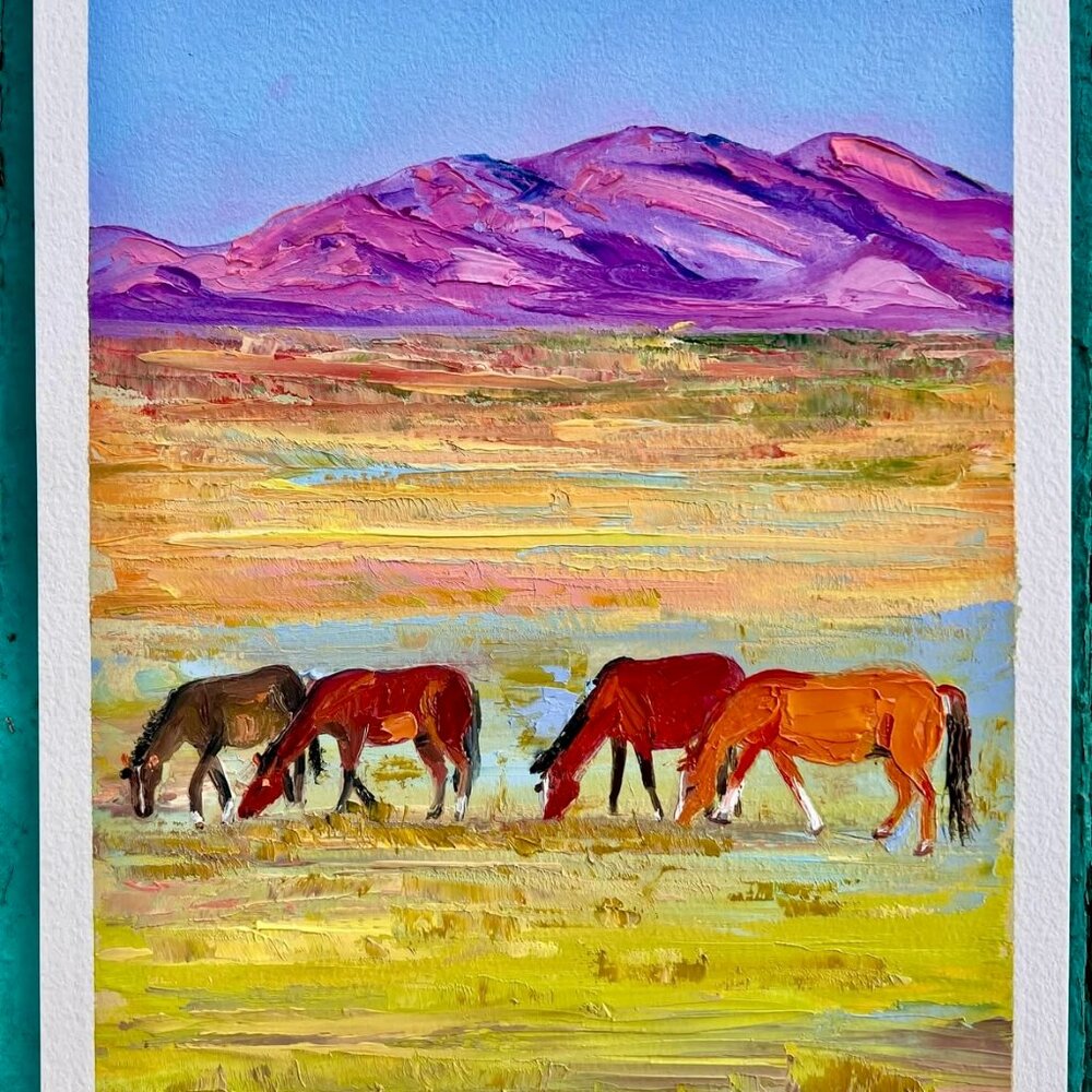 Original Wild Horses Oil Painting Arizona Desert Wall Decor Fine Art New